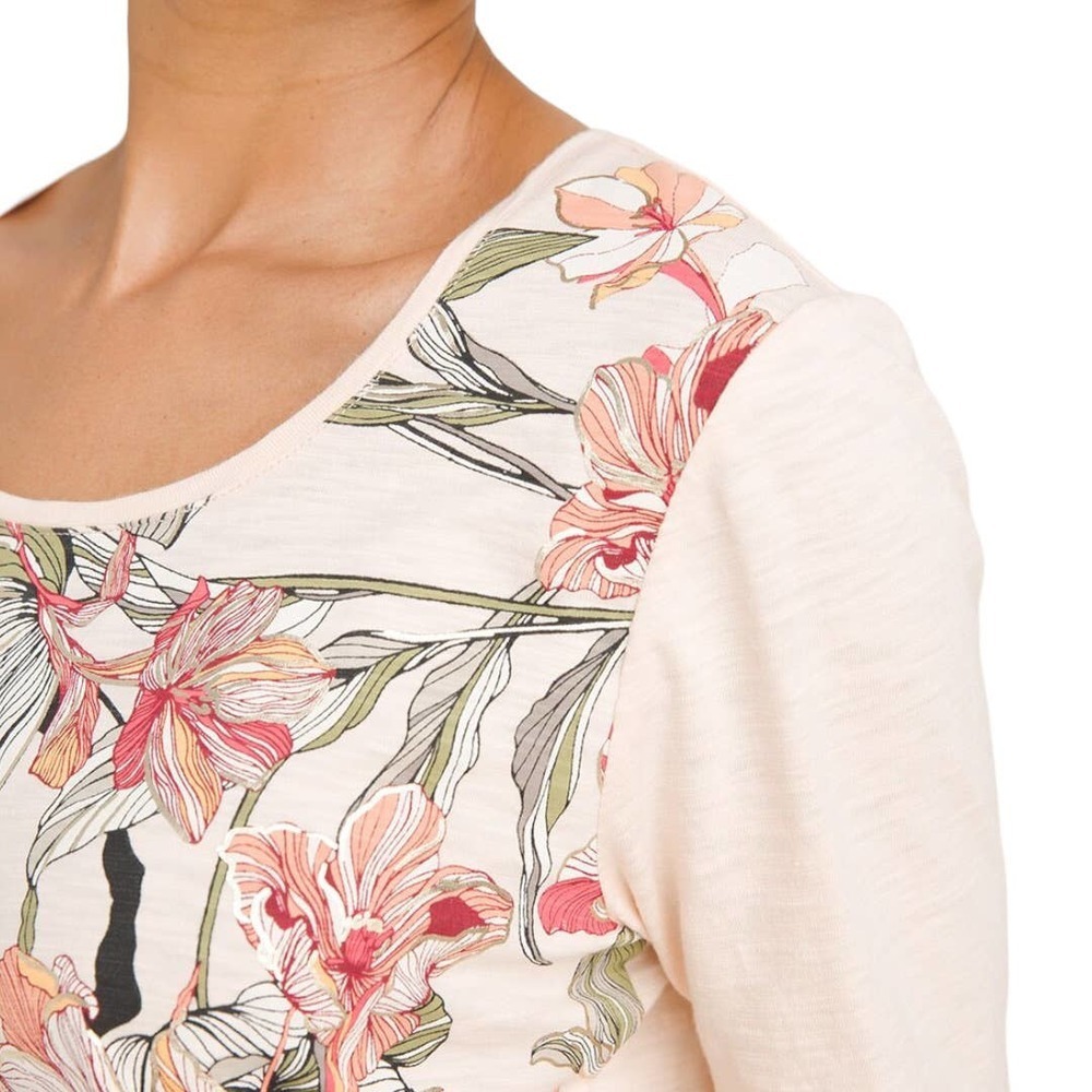 Chicos Peach Foiled Floral T-Shirt Sz M - Picture 9 of 9